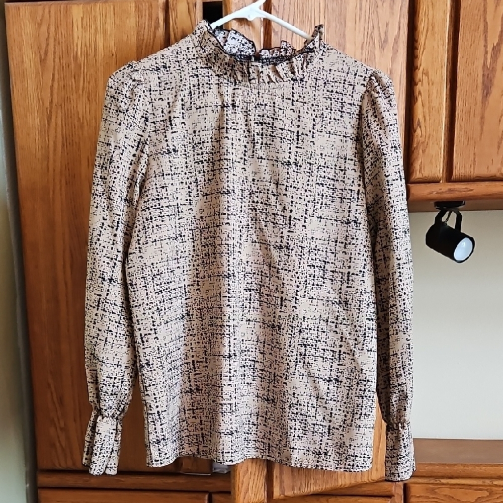 Cream and White Ruffled Bib Collar Blouse